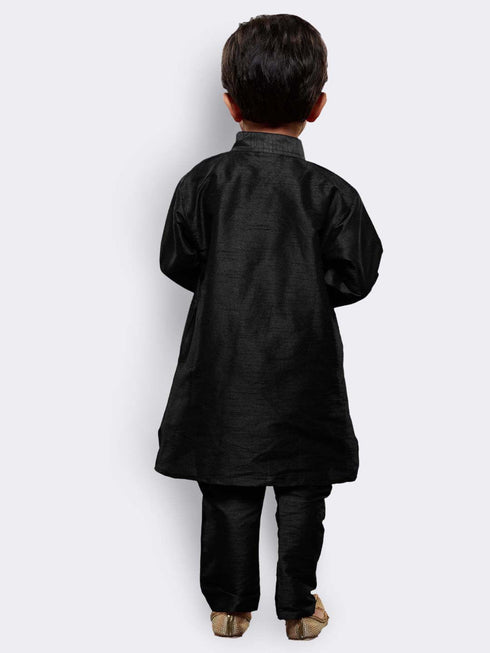 VASTRAMAY Boys' Black Cotton Silk Kurta and Pyjama Set